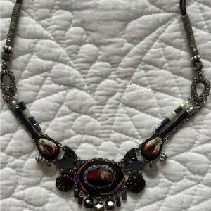 Handcrafted Black and Purple Beaded Statement Necklace
